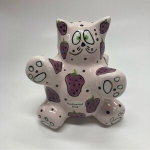 Ganz Meowberry Handpainted Cat Bank with Strawberries Signed by Pati Ceramic